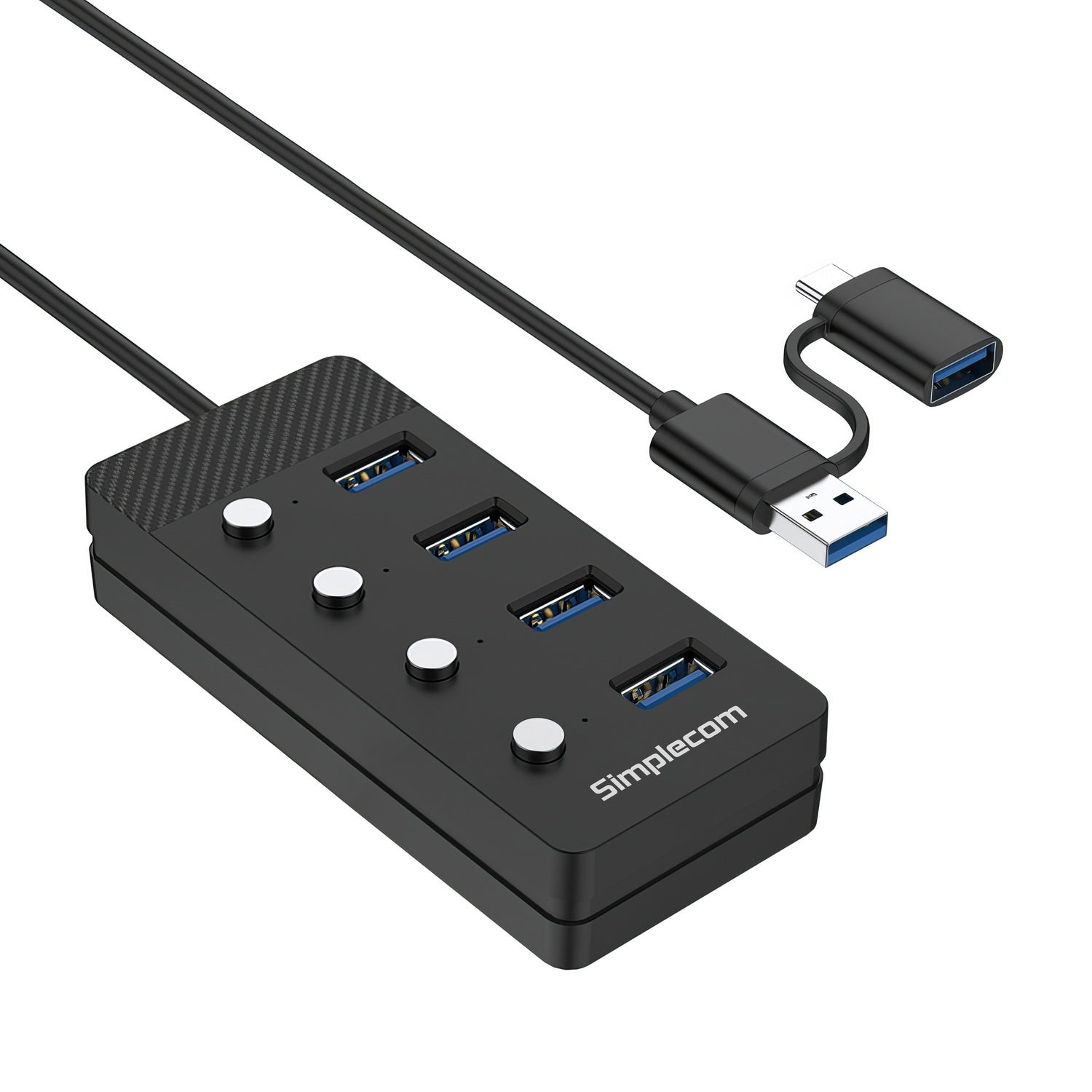 Simplecom CH345C SuperSpeed USB-A and USB-C to 4-Port USB 3.0 Hub 5Gbps Individual Switches and Power Adapter - Image 3