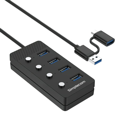 Simplecom CH345C SuperSpeed USB-A and USB-C to 4-Port USB 3.0 Hub 5Gbps Individual Switches and Power Adapter - Image 3
