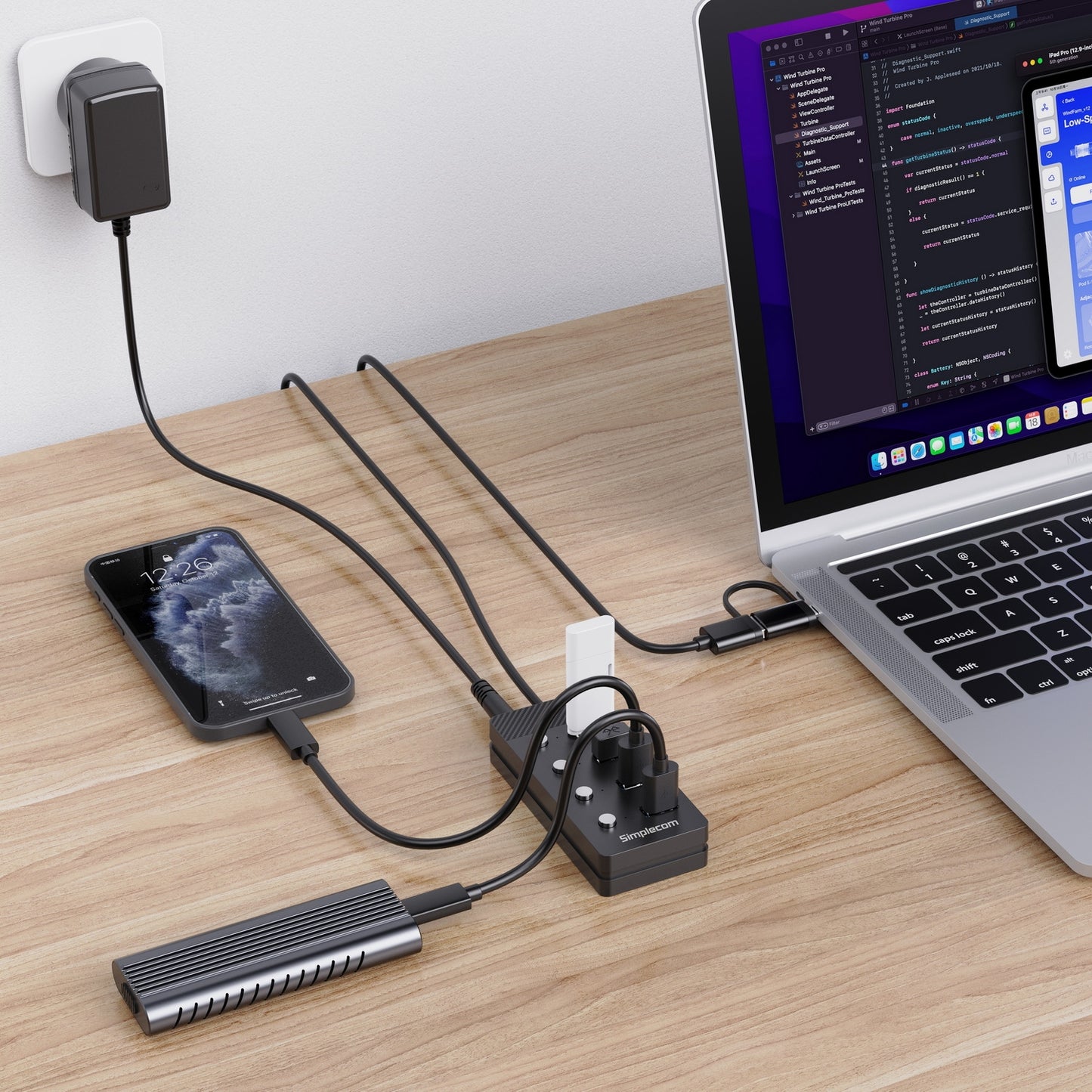 Simplecom CH345C SuperSpeed USB-A and USB-C to 4-Port USB 3.0 Hub 5Gbps Individual Switches and Power Adapter - Image 4