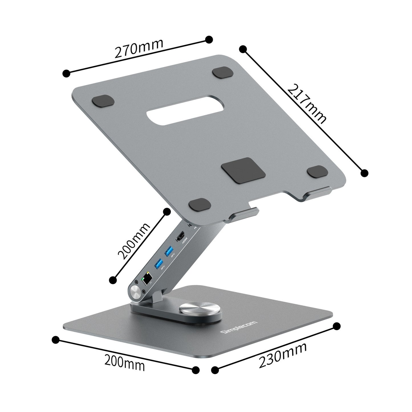 Simplecom CHT660 Adjustable Aluminium Laptop Stand with 6-Port USB-C Docking Station Dual 4K HDMI Display - Image 4