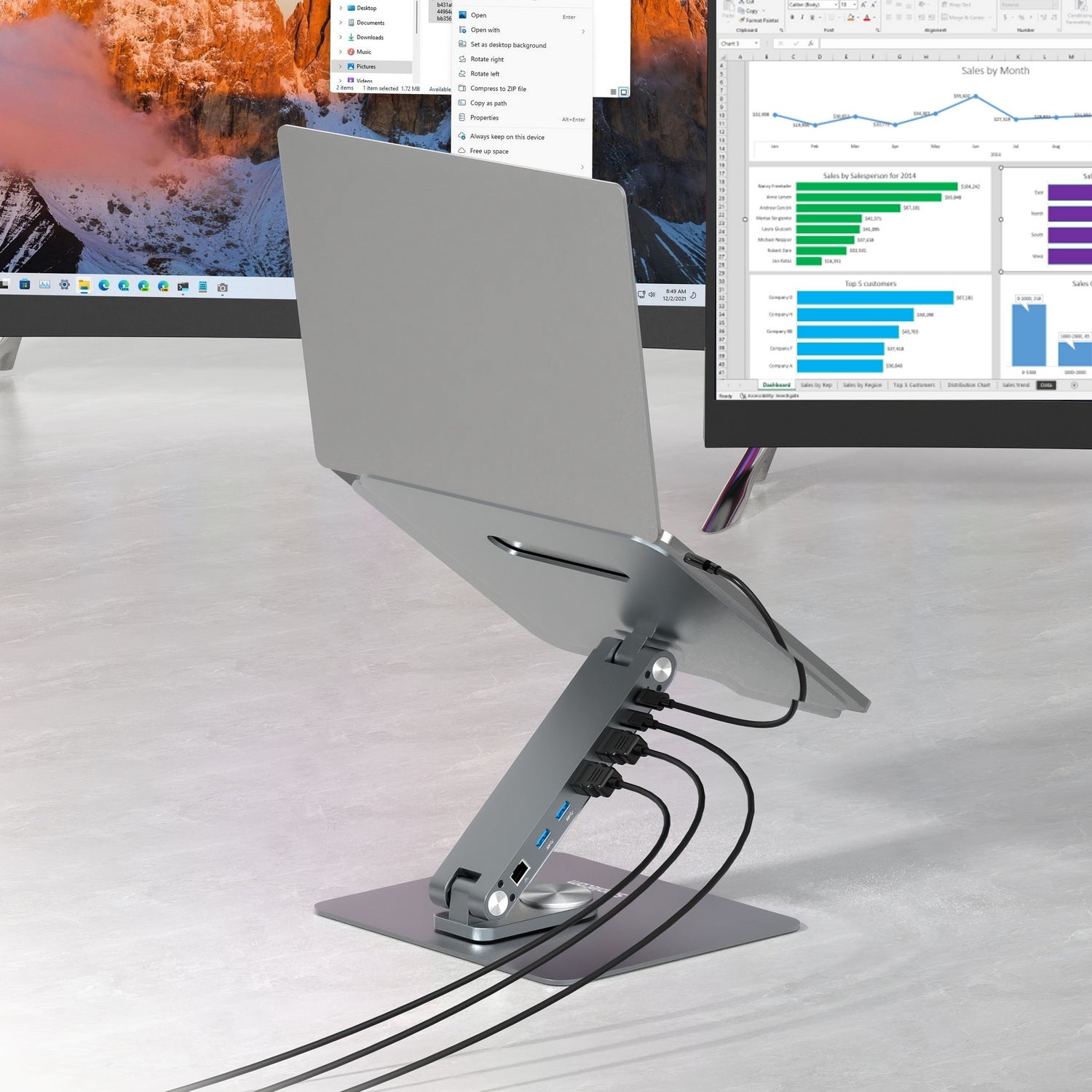 Simplecom CHT660 Adjustable Aluminium Laptop Stand with 6-Port USB-C Docking Station Dual 4K HDMI Display - Image 6