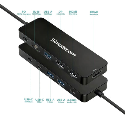 Simplecom CHT811 11-in-1 USB-C 4K Triple Display MST Docking Station with Dual HDMI DP - Image 4