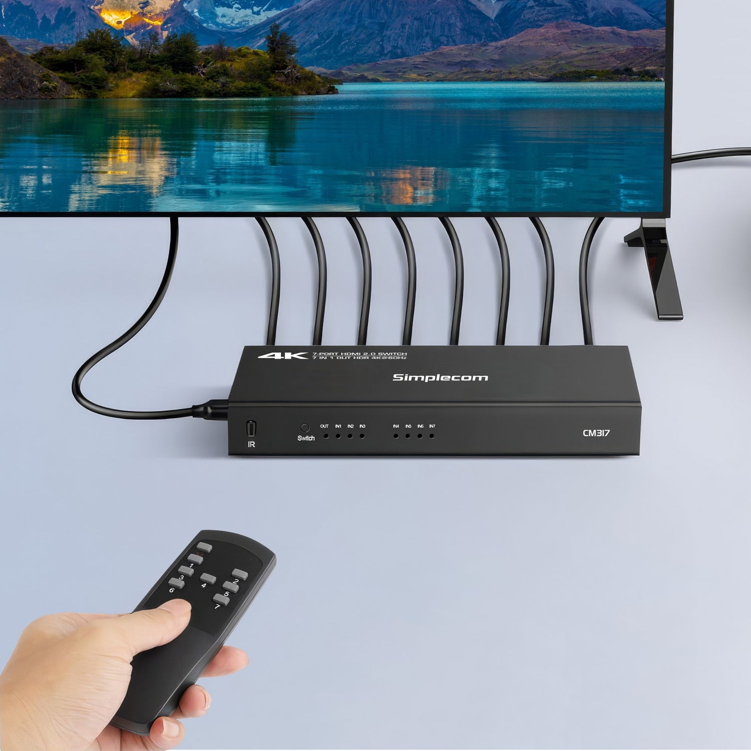 Simplecom CM317 7-Port HDMI 2.0 Switch with Remote 7 IN 1 OUT Splitter HDCP 2.2 4K@60Hz  - Image 4