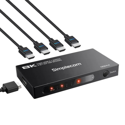 Simplecom CM324v2 4-Port HDMI 2.1 Switch with Remote 4 IN 1 OUT Splitter HDCP 2.3 8K@60Hz - Image 2