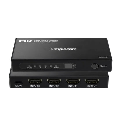 Simplecom CM324v2 4-Port HDMI 2.1 Switch with Remote 4 IN 1 OUT Splitter HDCP 2.3 8K@60Hz - Image 3