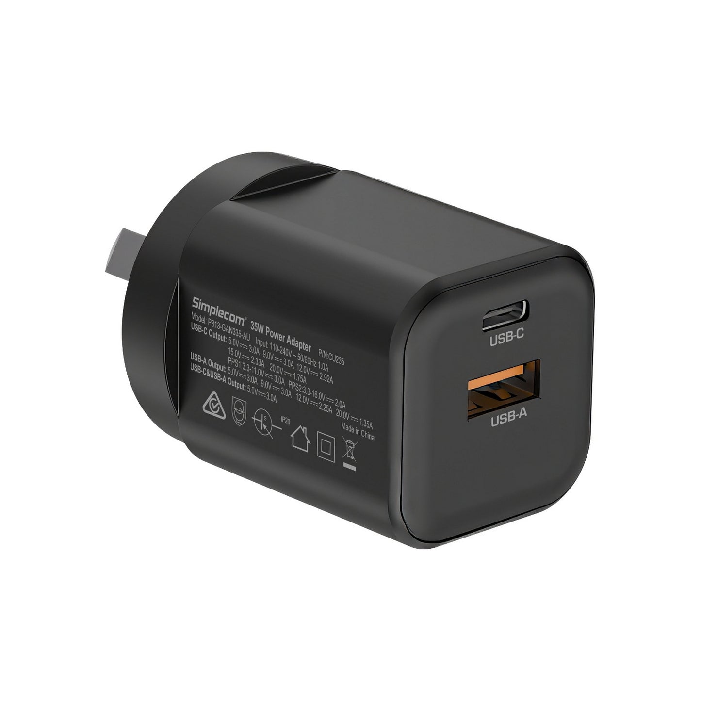 Simplecom CU235 Dual Port PD 35W Fast Wall Charger USB-C + USB-A for Phone Tablet - Image 2