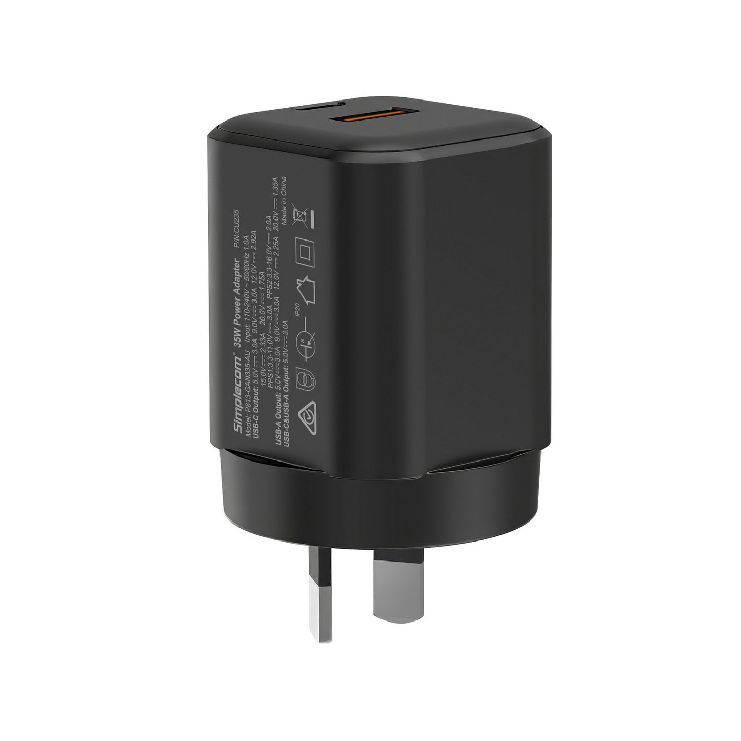 Simplecom CU235 Dual Port PD 35W Fast Wall Charger USB-C + USB-A for Phone Tablet - Image 3