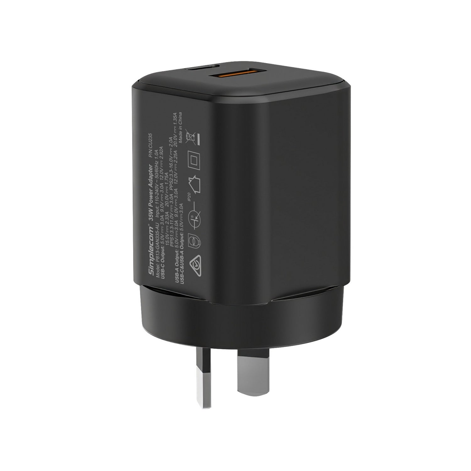 Simplecom CU235 Dual Port PD 35W Fast Wall Charger USB-C + USB-A for Phone Tablet - Image 3