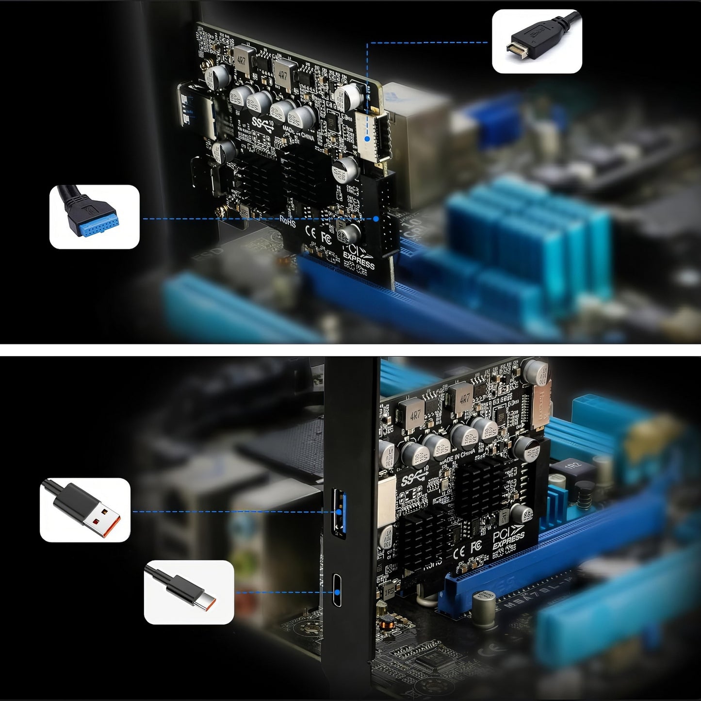 Simplecom EC315 PCIe x4 to 4-Port USB 3.2 Gen II 10Gbps Type-C and Type-A with Front Panel USB 3.0 and USB-C Key-A Expansion Card - Image 4