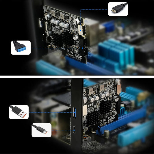Simplecom EC315 PCIe x4 to 4-Port USB 3.2 Gen II 10Gbps Type-C and Type-A with Front Panel USB 3.0 and USB-C Key-A Expansion Card - Image 4