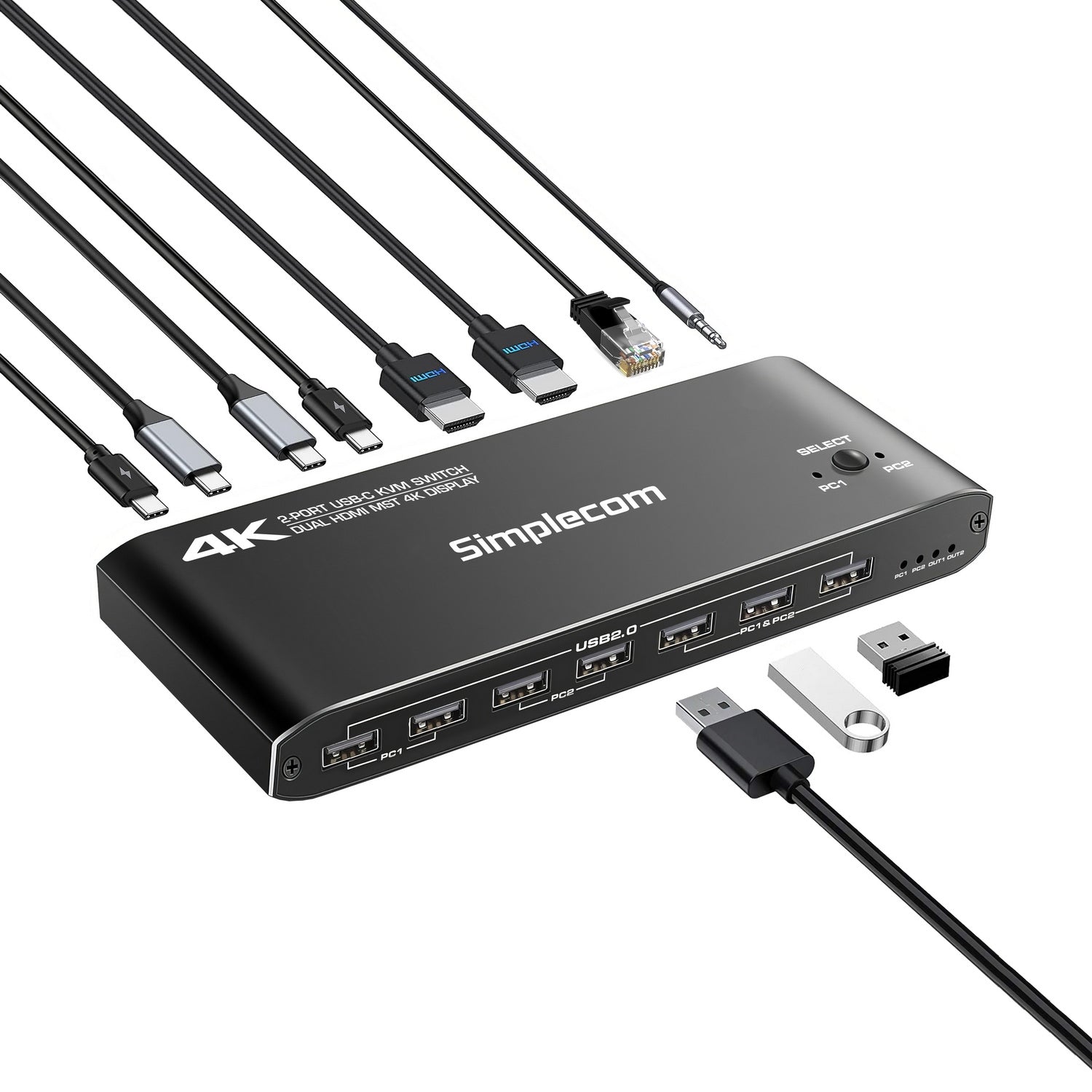 Simplecom KM590 2-Port USB-C Dual 4K HDMI Monitor KVM Switch and Docking Station with Network Sharing - Image 3