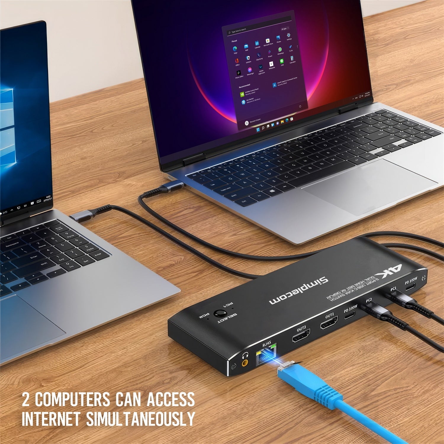 Simplecom KM590 2-Port USB-C Dual 4K HDMI Monitor KVM Switch and Docking Station with Network Sharing - Image 4