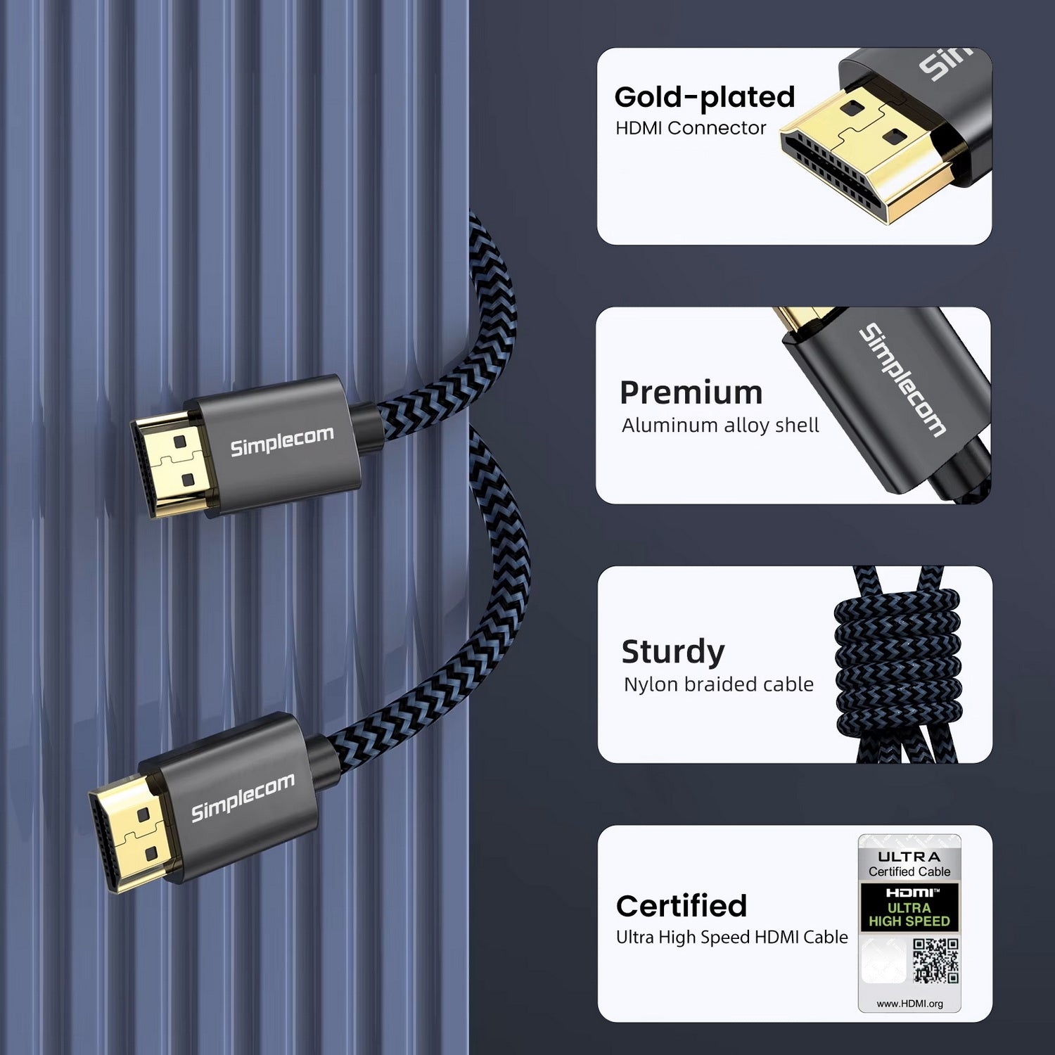 Simplecom SBT002 Ultra High Speed HDMI 2.1 Cable Nylon Braided 48Gbps 8K@60Hz - Image 5
