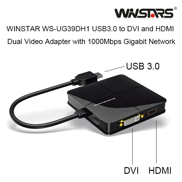 Winstars USB 3.0 Dual Head Display with Gigabit Ethernet Adapter (WS-UG39DH1) - Image 3