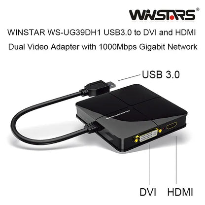Winstars USB 3.0 Dual Head Display with Gigabit Ethernet Adapter (WS-UG39DH1) - Image 3