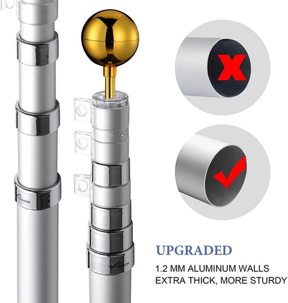Rustproof Aluminum Flag Pole with 7.2m, Heavy-Duty Telescoping Pole for Outdoors, Gardens, Roof Walls, Durable Pole Set - Image 2