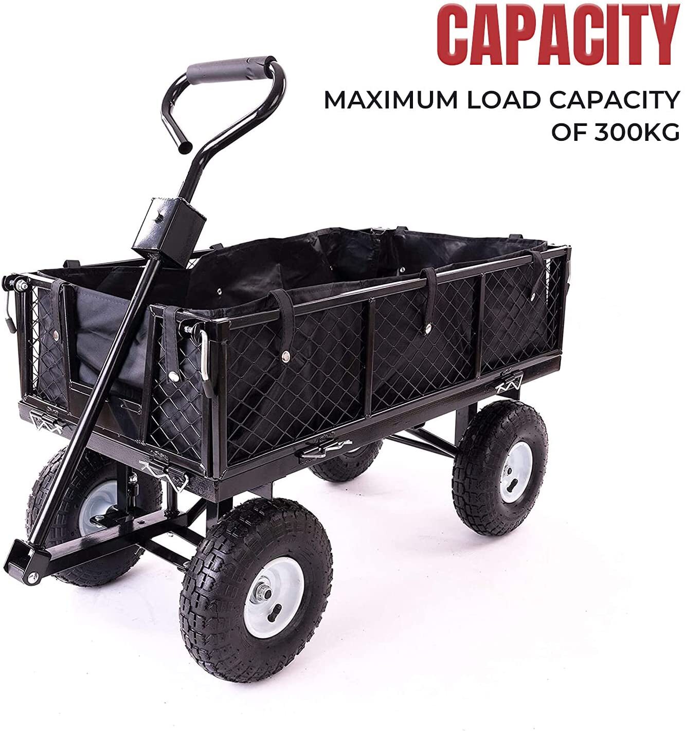 Garden Dump Rolling Mesh Cart with Heavy Duty Steel Frame,10 Inch Pneumatic Tires Maximum Load Capacity of 300 Kg (Black) - Image 2