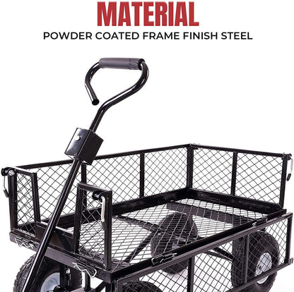 Garden Dump Rolling Mesh Cart with Heavy Duty Steel Frame,10 Inch Pneumatic Tires Maximum Load Capacity of 300 Kg (Black) - Image 3