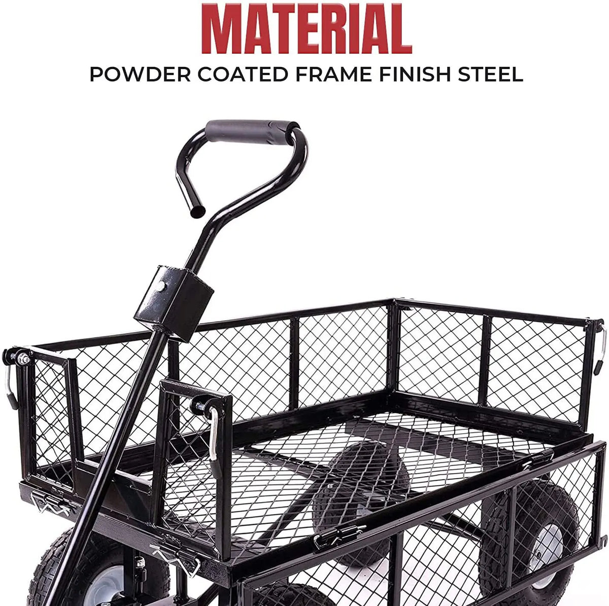 Garden Dump Rolling Mesh Cart with Heavy Duty Steel Frame,10 Inch Pneumatic Tires Maximum Load Capacity of 300 Kg (Black) - Image 3
