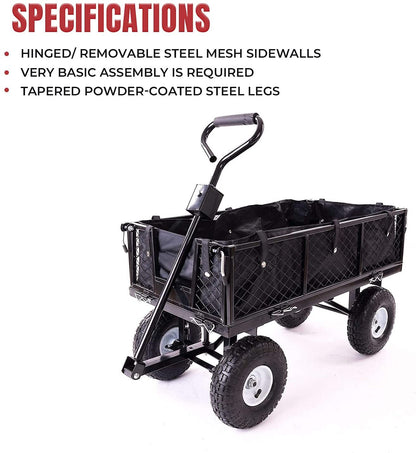 Garden Dump Rolling Mesh Cart with Heavy Duty Steel Frame,10 Inch Pneumatic Tires Maximum Load Capacity of 300 Kg (Black) - Image 4