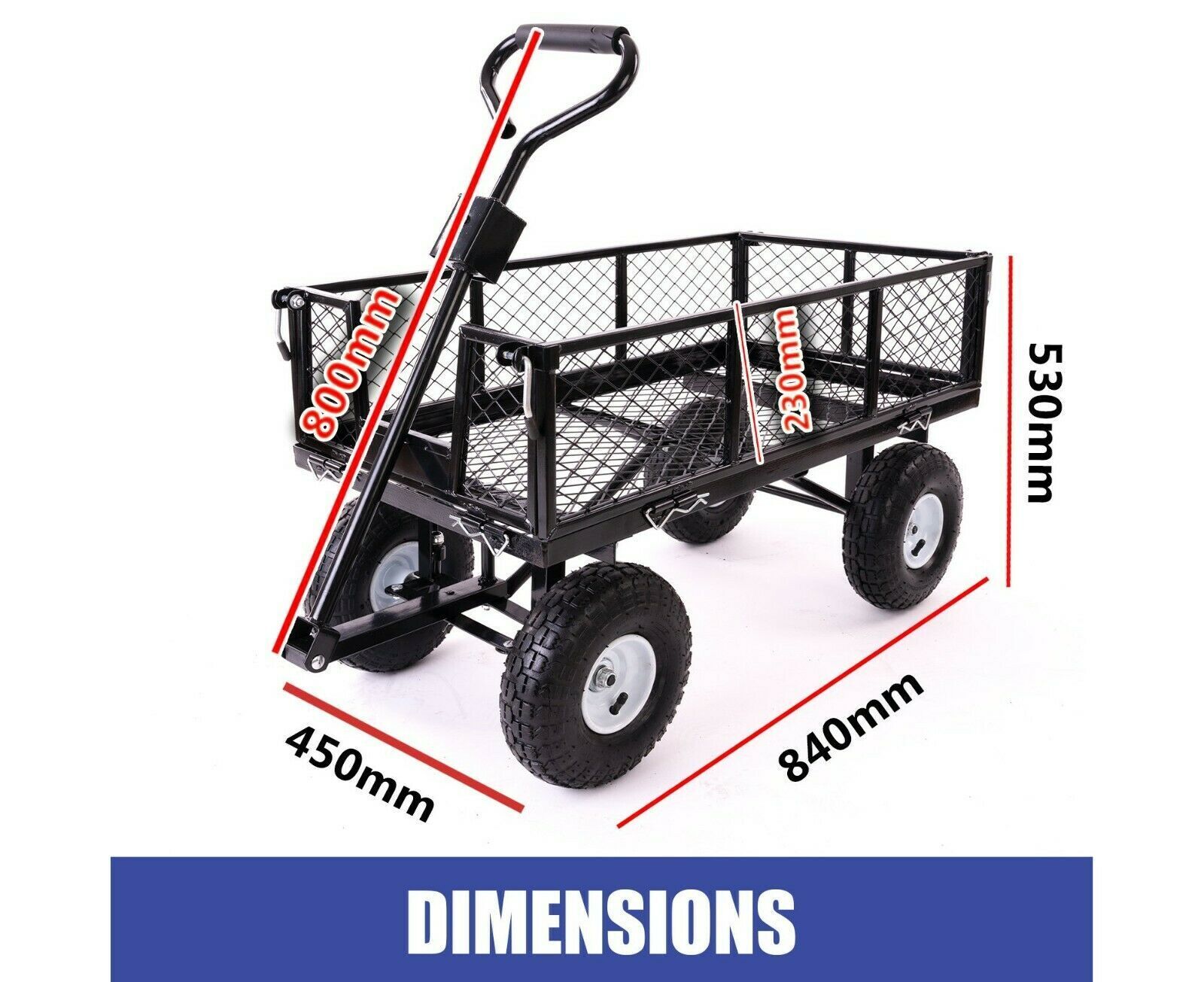 Garden Dump Rolling Mesh Cart with Heavy Duty Steel Frame,10 Inch Pneumatic Tires Maximum Load Capacity of 300 Kg (Black) - Image 5