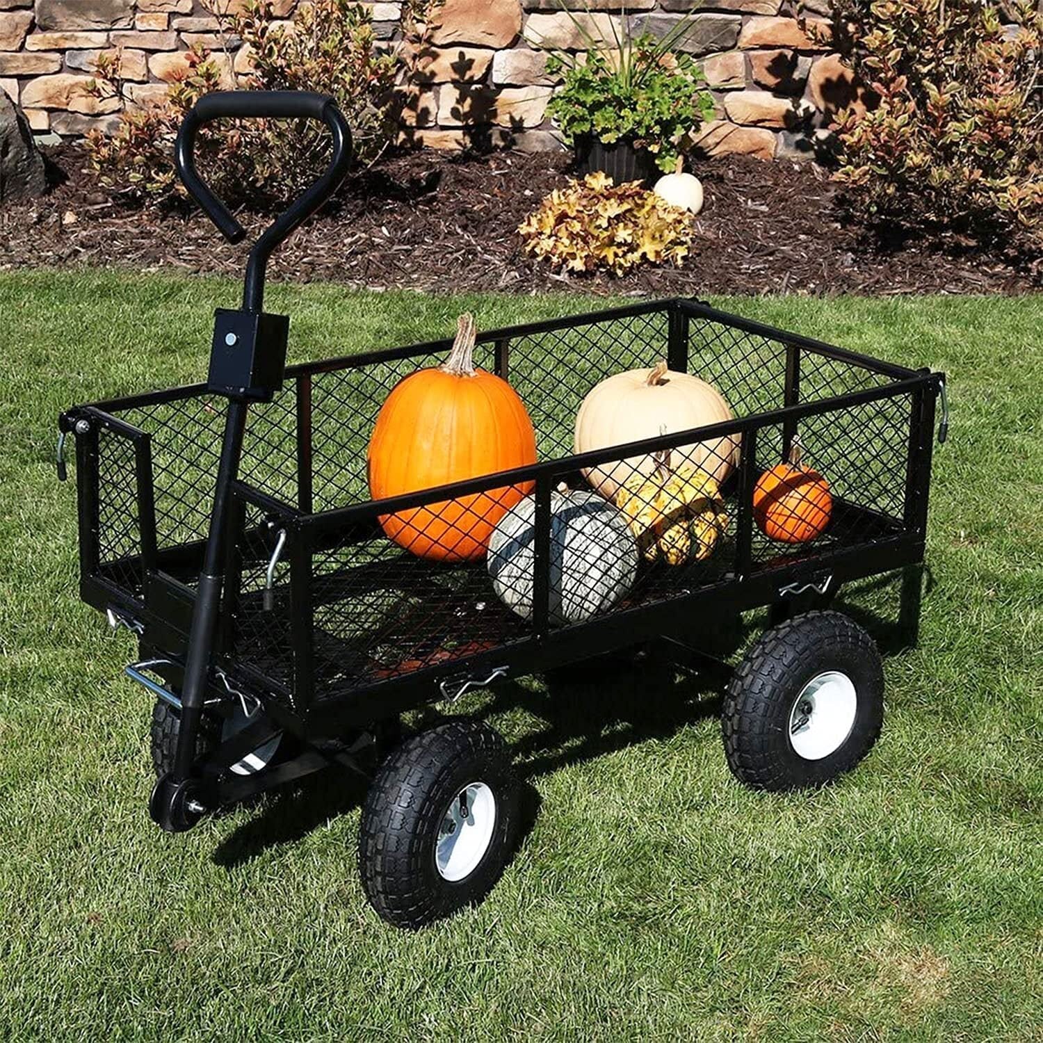 Garden Dump Rolling Mesh Cart with Heavy Duty Steel Frame,10 Inch Pneumatic Tires Maximum Load Capacity of 300 Kg (Black) - Image 8