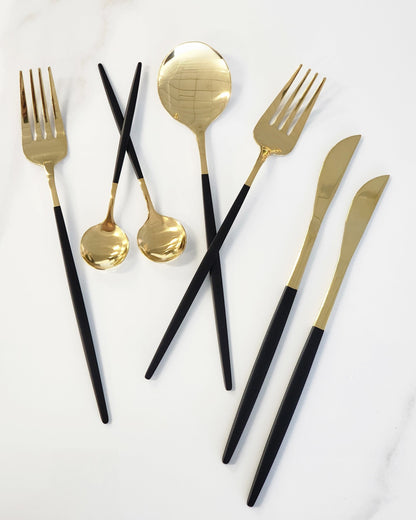 Deluxe Cutlery Set - Black & Gold - Image 2