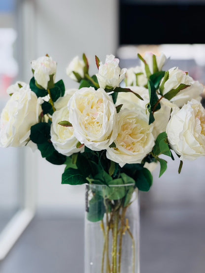 Artificial Rose Stems – Set of 2 Stems – 60cm with 3 Flowers Each - Off White - Image 2