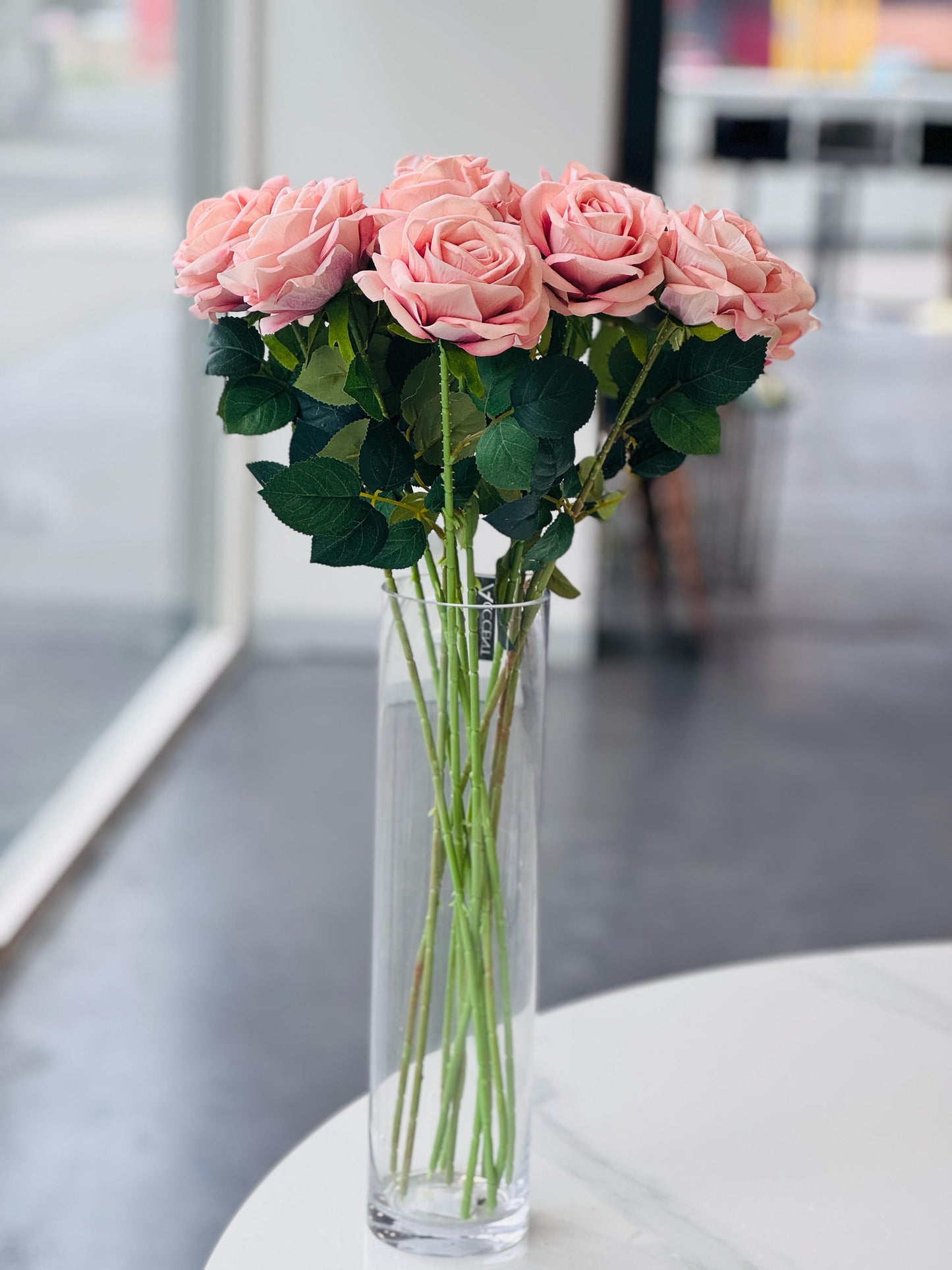 Artificial Rose Stems – Set of 2 Stems  – 60cm with 3 Flowers Each - Soft Pink - Image 2