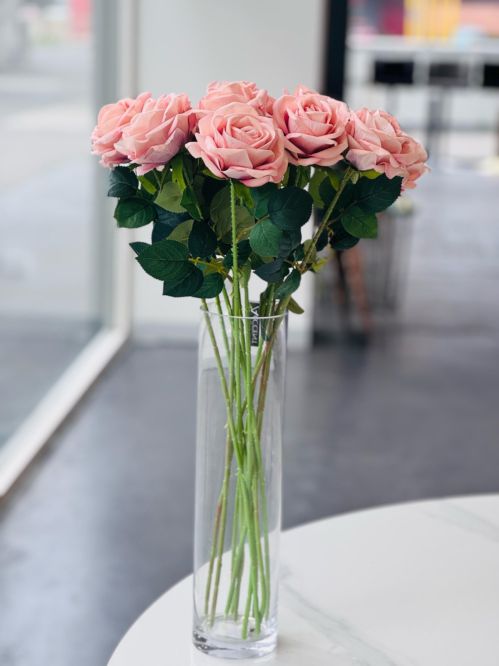 Artificial Rose Stems – Set of 2 Stems  – 60cm with 3 Flowers Each - Soft Pink - Image 2