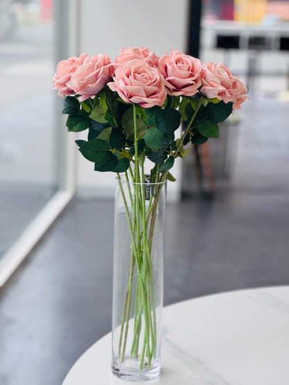 Artificial Rose Stems – Set of 2 Stems  – 60cm with 3 Flowers Each - Soft Pink - Image 2