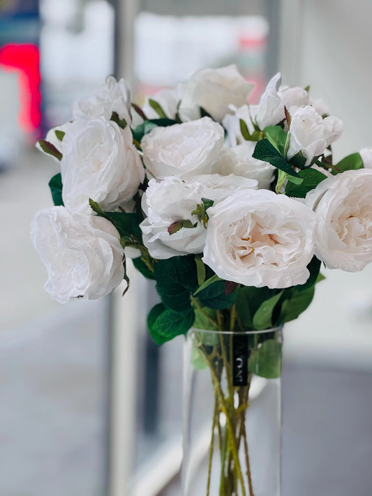 Artificial Rose Stems – Set of 2 Stems – 60cm with 3 Flowers Each - White - Image 2