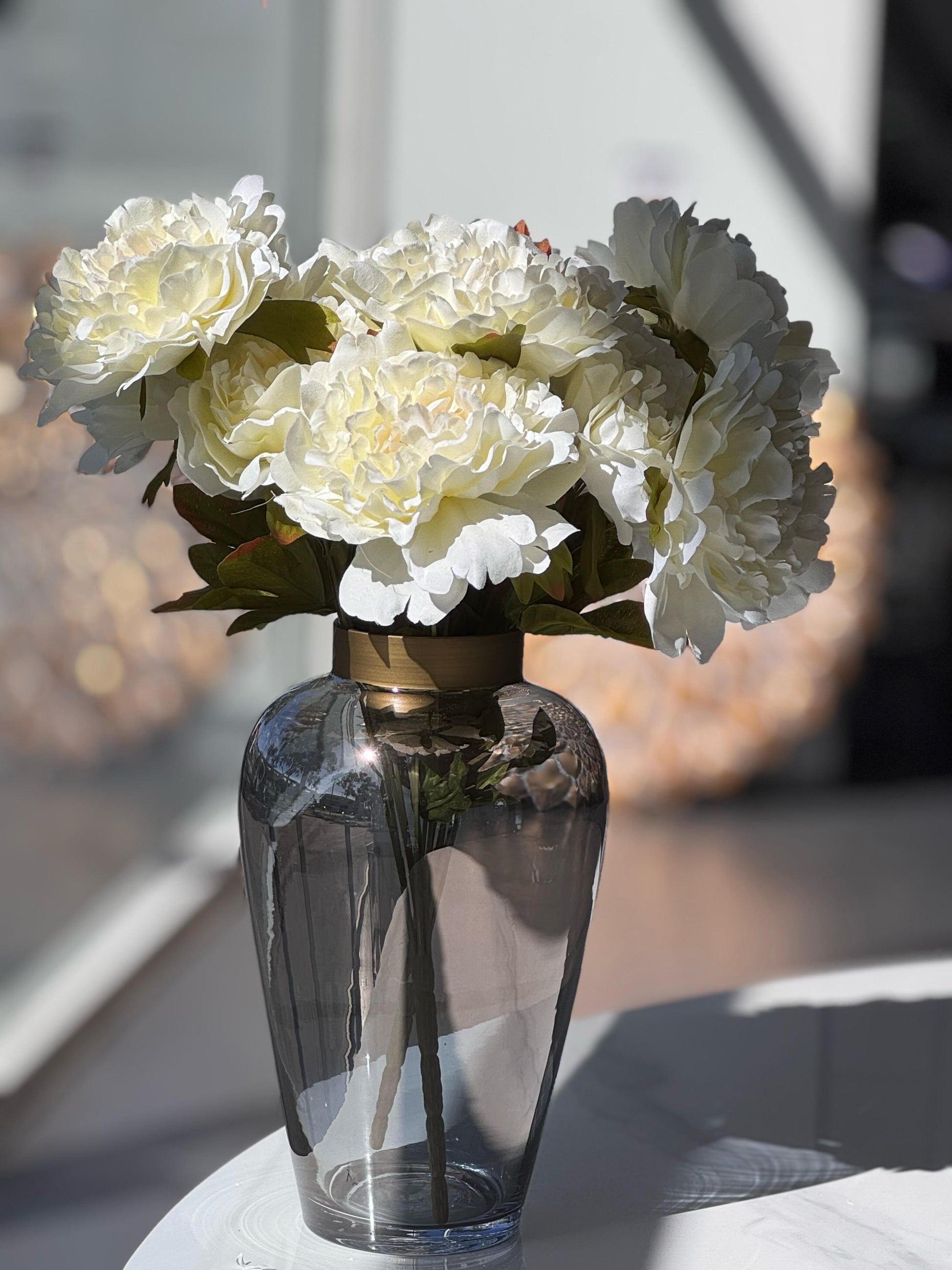 Artificial Bloomed Peony Bunch – Set of 2 Bunches – 45cm with 5 Flowers Each - White - Image 2