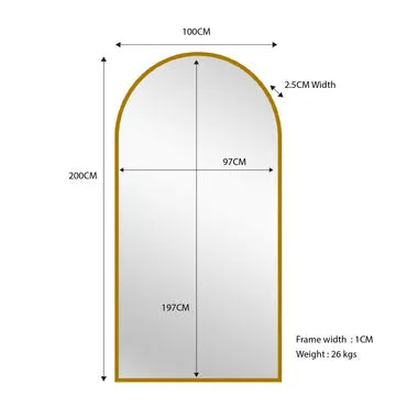 Gold Metal Arch Mirror  - X Large 100cm x 200cm - Image 2