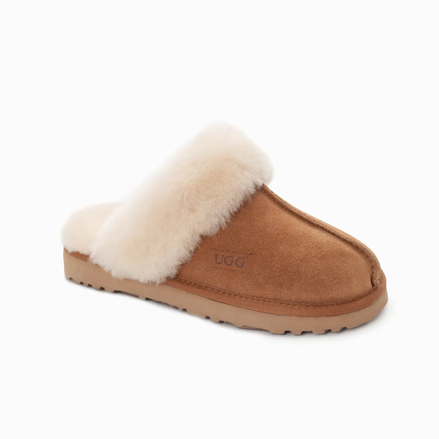 Ugg Slippers Premium Australia Sheepskin Unisex Scuffette Suede (Unisex Cow Suede) (CHESTNUT, EU41)