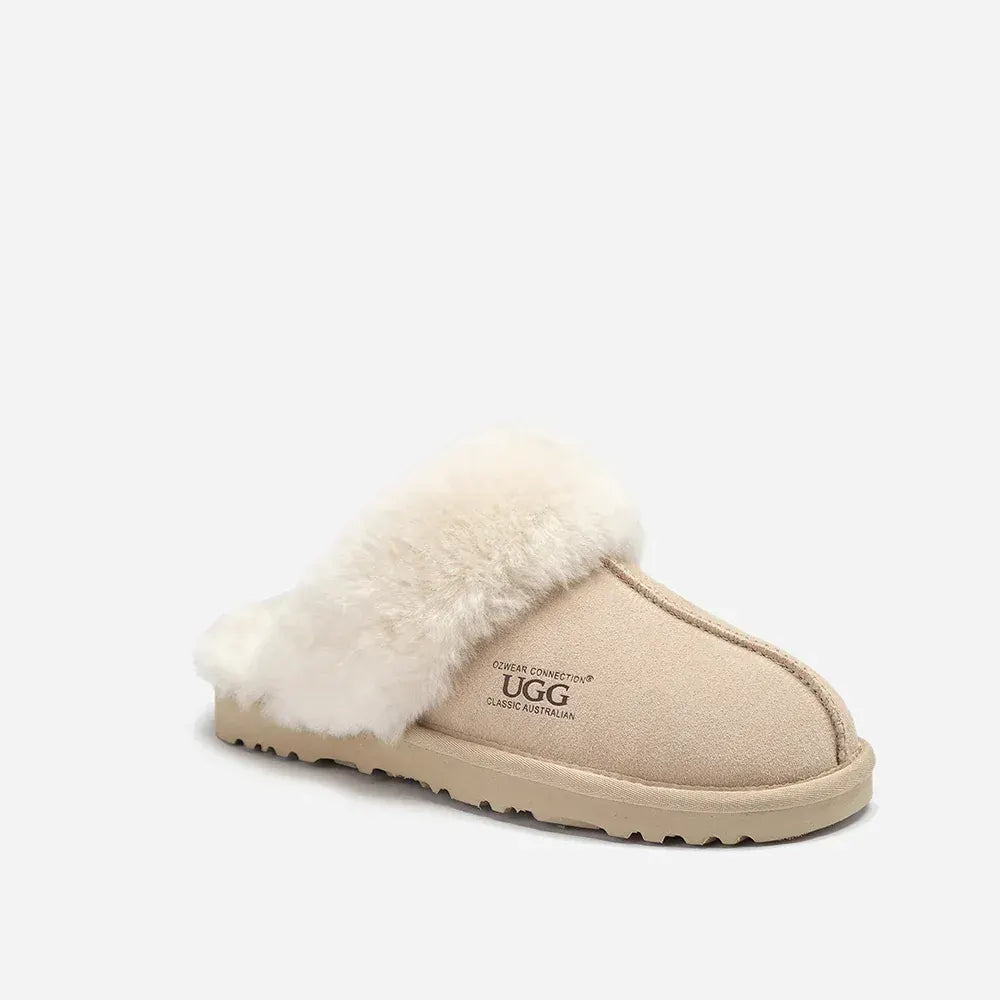 Ugg Slippers Premium Australia Sheepskin Unisex Scuffette Suede (Unisex Cow Suede) (SAND, EU36)