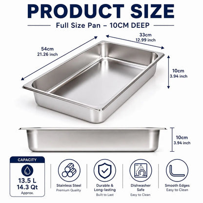 Commercial Stainless Steel GN 1/1 100mm Deep Gastronorm Bain Marie Buffet Steam Table Food Pan - Image 2