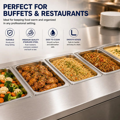 Commercial Stainless Steel GN 1/1 100mm Deep Gastronorm Bain Marie Buffet Steam Table Food Pan - Image 3