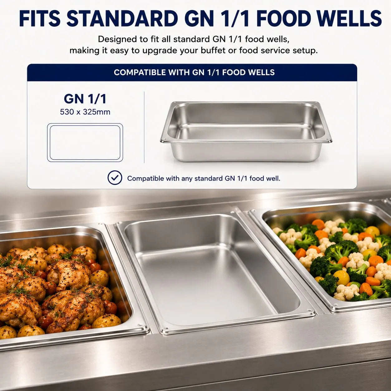 Commercial Stainless Steel GN 1/1 100mm Deep Gastronorm Bain Marie Buffet Steam Table Food Pan - Image 4