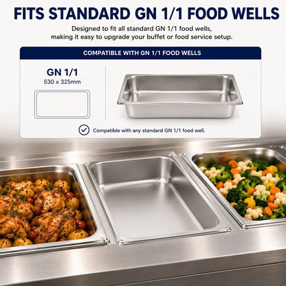 Commercial Stainless Steel GN 1/1 100mm Deep Gastronorm Bain Marie Buffet Steam Table Food Pan - Image 4