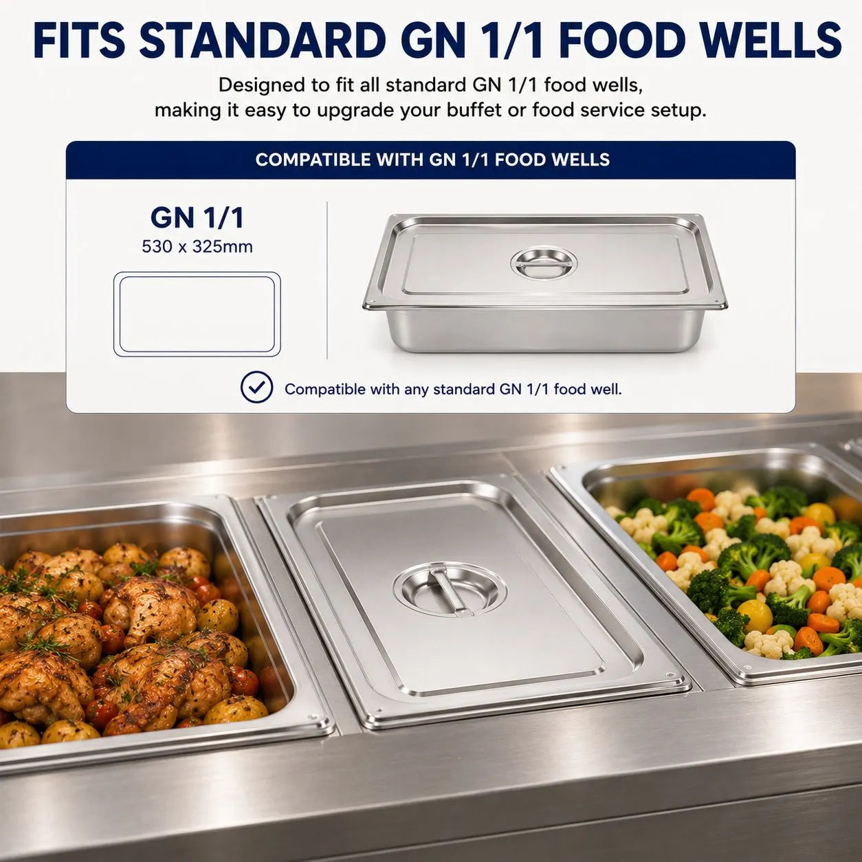 Commercial Stainless Steel GN 1/1 100mm Deep Gastronorm Bain Marie Buffet Steam Table Food Pan with Lid - Image 5