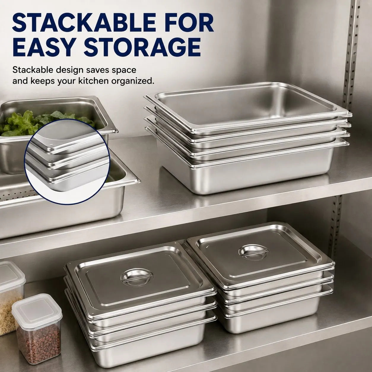 Commercial Stainless Steel GN 1/1 100mm Deep Gastronorm Bain Marie Buffet Steam Table Food Pan with Lid - Image 6