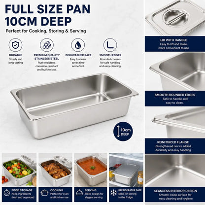 Commercial Stainless Steel GN 1/1 100mm Deep Gastronorm Bain Marie Buffet Steam Table Food Pan with Lid - Image 7
