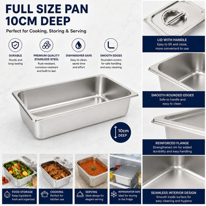 Commercial Stainless Steel GN 1/1 100mm Deep Gastronorm Bain Marie Buffet Steam Table Food Pan with Lid - Image 9