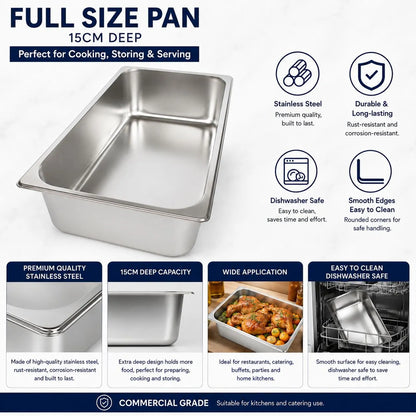 Commercial Stainless Steel GN 1/1 150mm Deep Gastronorm Bain Marie Buffet Steam Table Food Pan with Lid - Image 2