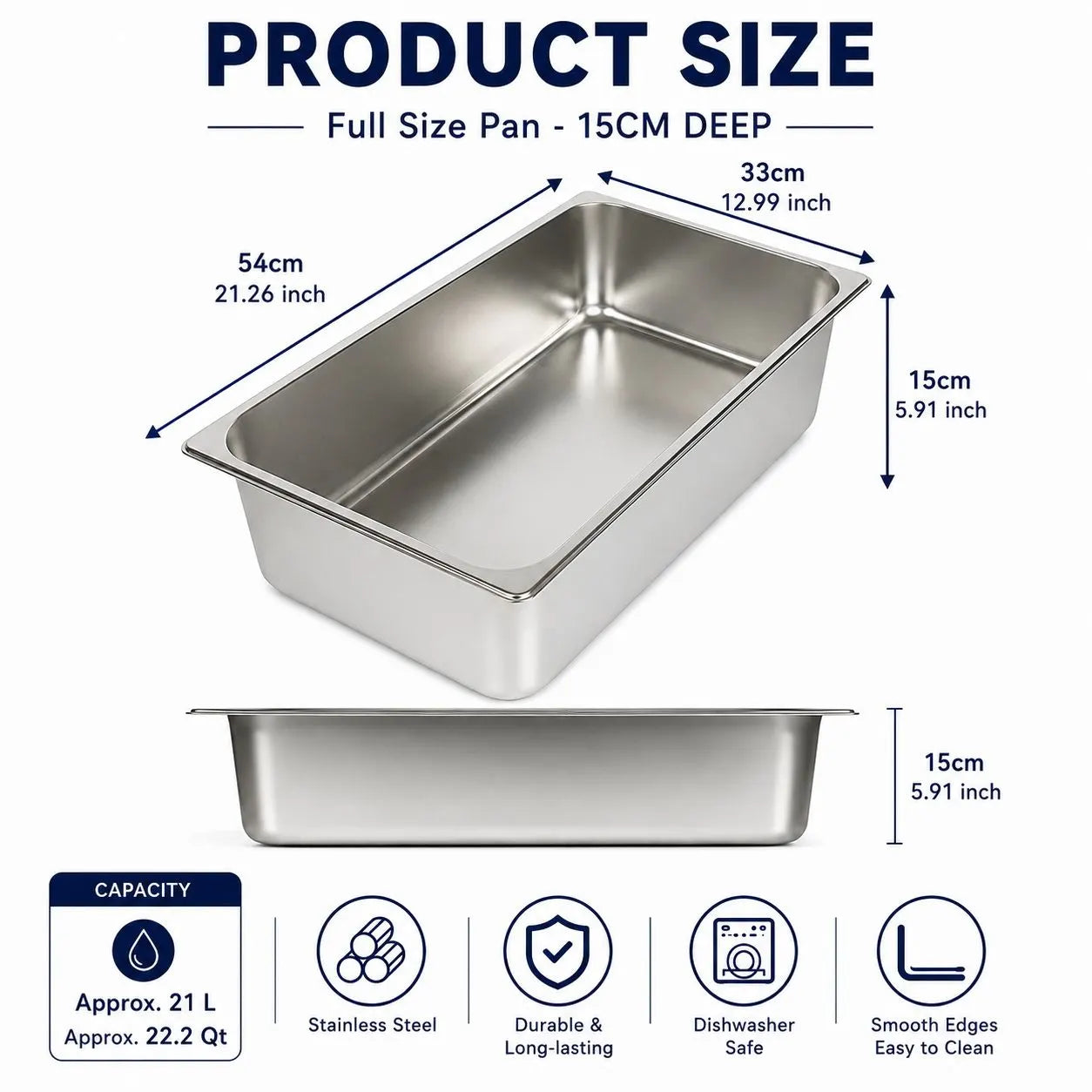 Commercial Stainless Steel GN 1/1 150mm Deep Gastronorm Bain Marie Buffet Steam Table Food Pan with Lid - Image 8