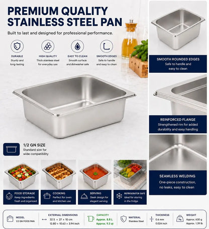 Commercial Stainless Steel GN 1/2 100mm Deep Gastronorm Bain Marie Buffet Steam Table Food Pan - Image 6