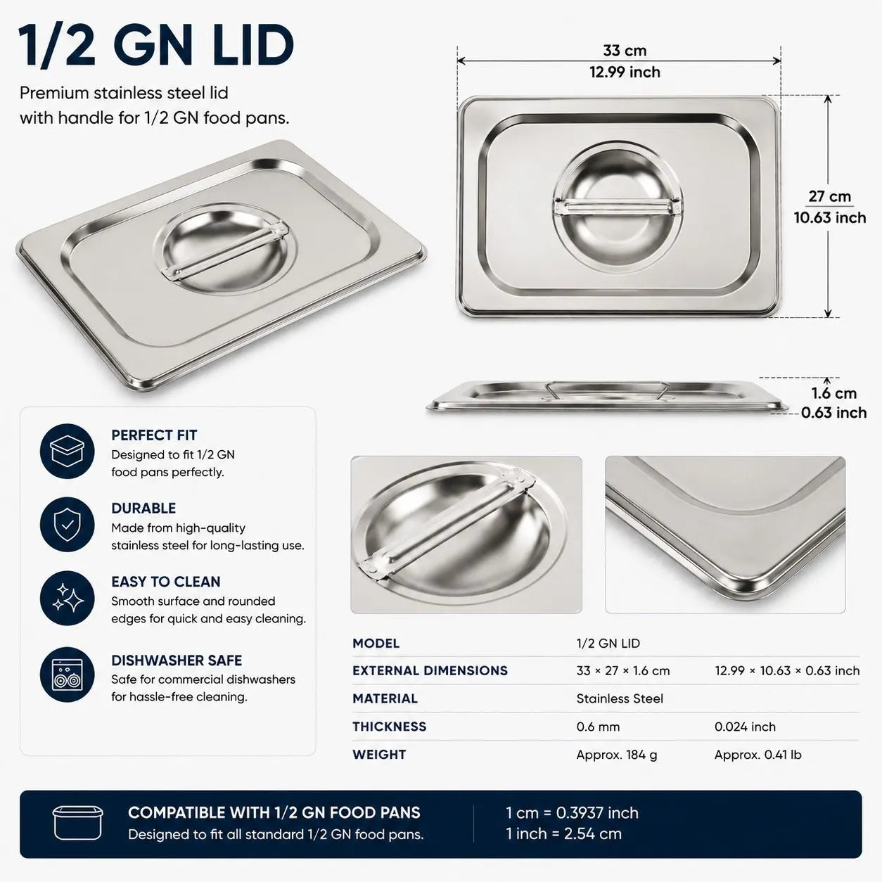 Commercial Stainless Steel GN 1/2 100mm Deep Gastronorm Bain Marie Buffet Steam Table Food Pan with Lid - Image 5