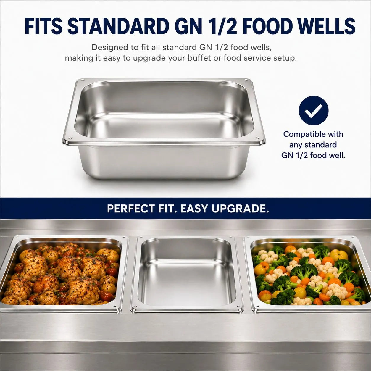 Commercial Stainless Steel GN 1/2 100mm Deep Gastronorm Bain Marie Buffet Steam Table Food Pan with Lid - Image 6