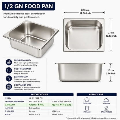 Commercial Stainless Steel GN 1/2 100mm Deep Gastronorm Bain Marie Buffet Steam Table Food Pan with Lid - Image 7